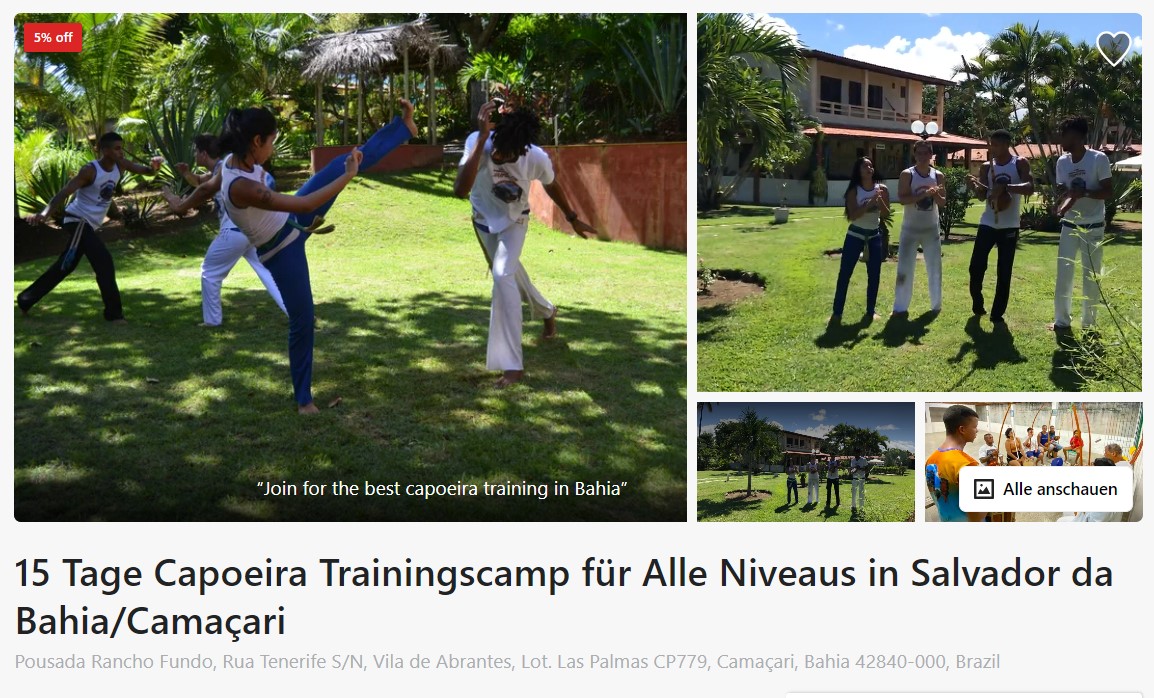 Capoeira Training Camp sports holiday in Salvador da Bahia